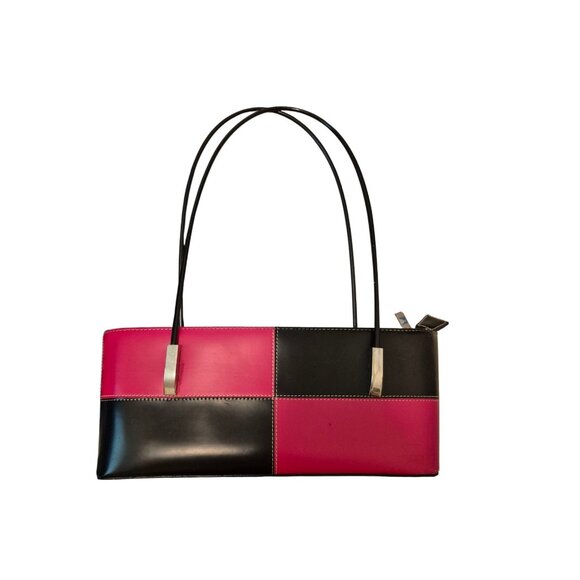 New Coast Vintage Leather Shoulder Bag Double Handle Red Black Retro Purse Bag - Picture 1 of 6